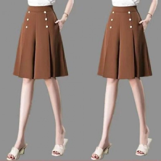 Classic Brown Panel Skirt with Decorative Buttons Classic Brown Panel Skirt with Decorative Buttons |image