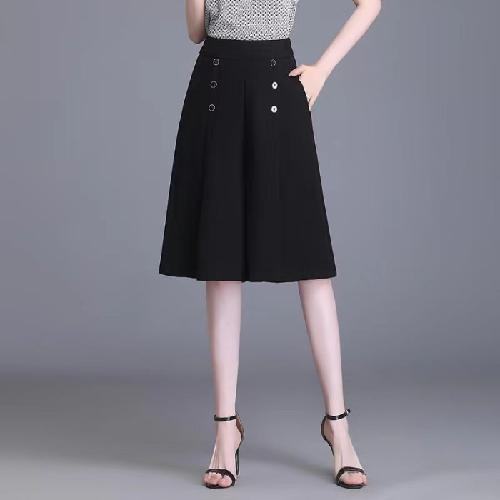 Classic Black Panel Skirt with Decorative Buttons |image