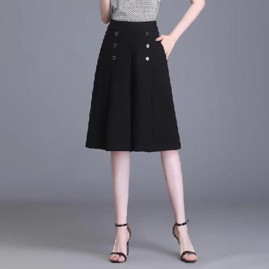 Classic Black Panel Skirt with Decorative Buttons |image