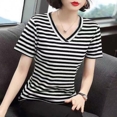 Women Chic Black Striped T-Shirt with Comfort Fit |image
