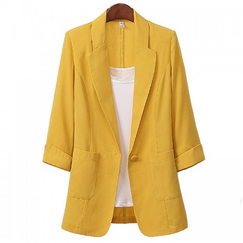 Women Crisp Yellow Summer Blazer with Casual Elegance |image