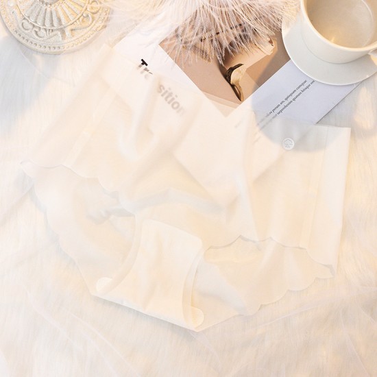 Women Solid Color Ultra-Thin Seamless Underwears - White |image