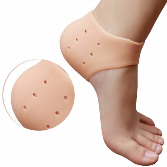Anti-crack heel pain relief gel protectors with silicone moisturizing guards, designed for soothing comfort