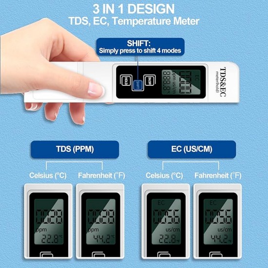 3-in-1 digital TDS, temperature, and EC meter for high accuracy in hydroponics and drinking water quality testing