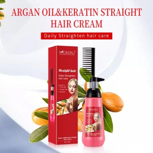 Mokeru Argan Oil and Keratin Straighten Hair Cream for smooth, sleek hair transformation