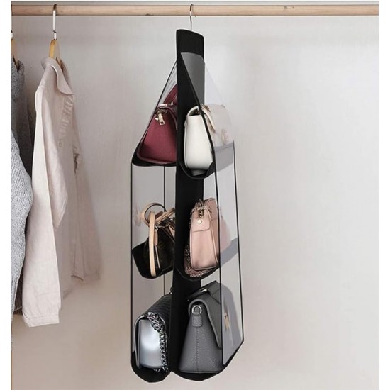 Six-pocket handbag organizer, dust-proof and space-saving, with a convenient hanging hook for organized storage Six-Pocket Handbag Organizer Dust-Proof Space-Saving Bag Holder with Hanging Hook |image