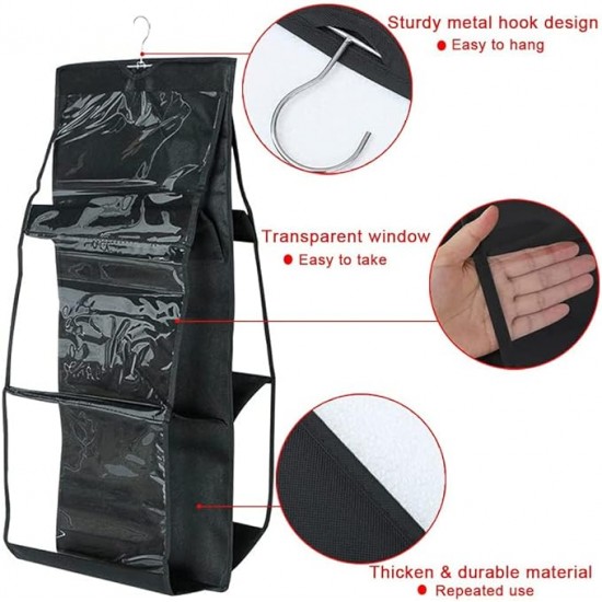 Six-pocket handbag organizer, dust-proof and space-saving, with a convenient hanging hook for organized storage Six-Pocket Handbag Organizer Dust-Proof Space-Saving Bag Holder with Hanging Hook |image