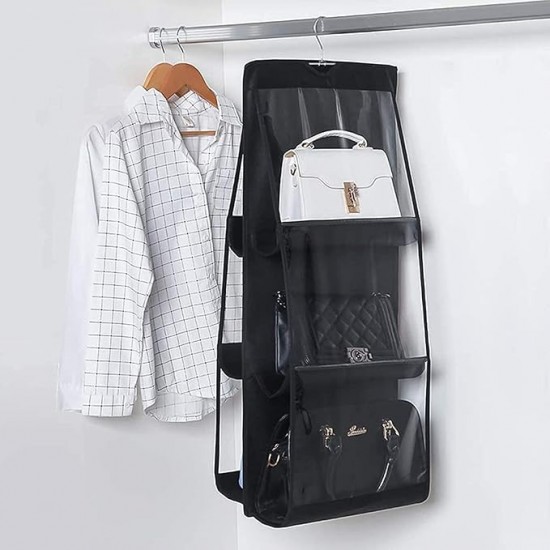 Six-pocket handbag organizer, dust-proof and space-saving, with a convenient hanging hook for organized storage Six-Pocket Handbag Organizer Dust-Proof Space-Saving Bag Holder with Hanging Hook |image
