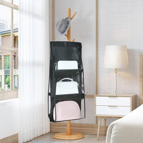 Six-pocket handbag organizer, dust-proof and space-saving, with a convenient hanging hook for organized storage Six-Pocket Handbag Organizer Dust-Proof Space-Saving Bag Holder with Hanging Hook |image