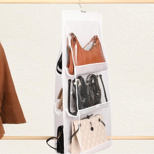Six-Pocket Handbag Organizer Dust-Proof Space-Saving Bag Holder with Hanging Hook |image