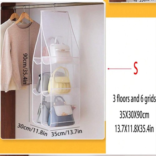 Six-Pocket Handbag Organizer Dust-Proof Space-Saving Bag Holder with Hanging Hook |image