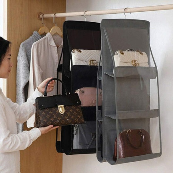Six-pocket handbag organizer, dust-proof and space-saving, with a convenient hanging hook for organized storage Six-Pocket Handbag Organizer Dust-Proof Space-Saving Bag Holder with Hanging Hook |image