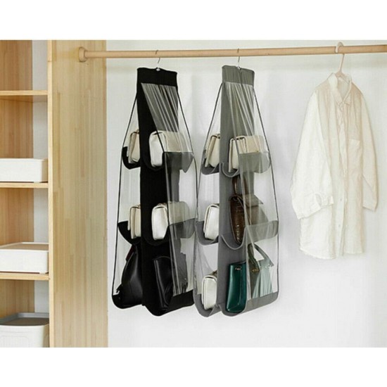Six-pocket handbag organizer, dust-proof and space-saving, with a convenient hanging hook for organized storage Six-Pocket Handbag Organizer Dust-Proof Space-Saving Bag Holder with Hanging Hook |image