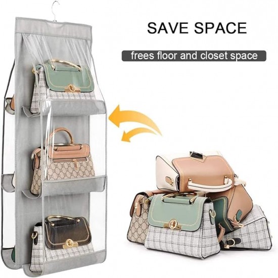 Six-pocket handbag organizer, dust-proof and space-saving, with a convenient hanging hook for organized storage Six-Pocket Handbag Organizer Dust-Proof Space-Saving Bag Holder with Hanging Hook |image
