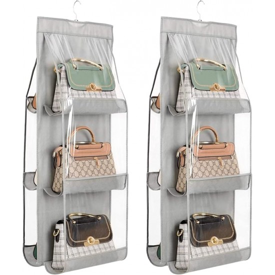 Six-pocket handbag organizer, dust-proof and space-saving, with a convenient hanging hook for organized storage Six-Pocket Handbag Organizer Dust-Proof Space-Saving Bag Holder with Hanging Hook |image