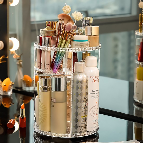 Large capacity 360 rotating makeup organizer, cosmetic display holder stand for efficient and stylish organization Large Capacity 360 Rotating Makeup Organizer Cosmetic Display Holder Stand |image