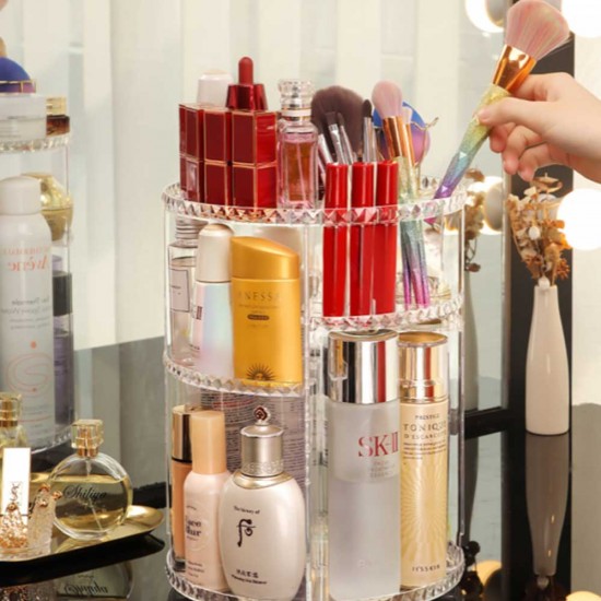 Large capacity 360 rotating makeup organizer, cosmetic display holder stand for efficient and stylish organization Large Capacity 360 Rotating Makeup Organizer Cosmetic Display Holder Stand |image