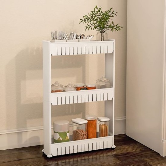 3 Tier Slim Slide Out Trolley Kitchen, Bathroom Storage Rack |image