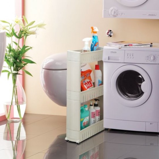 3 Tier Slim Slide Out Trolley Kitchen, Bathroom Storage Rack |image