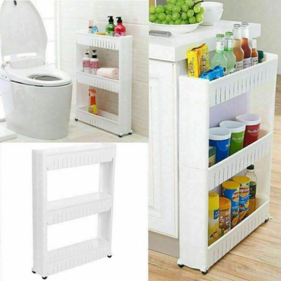 3 Tier Slim Slide Out Trolley Kitchen, Bathroom Storage Rack |image
