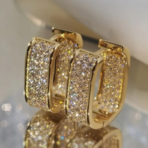 Luxury Fashion Paved CZ Zircon Hoop Earrings For Women-Gold |image