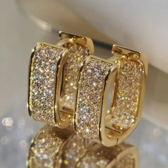 Luxury Fashion Paved CZ Zircon Hoop Earrings For Women-Gold |image
