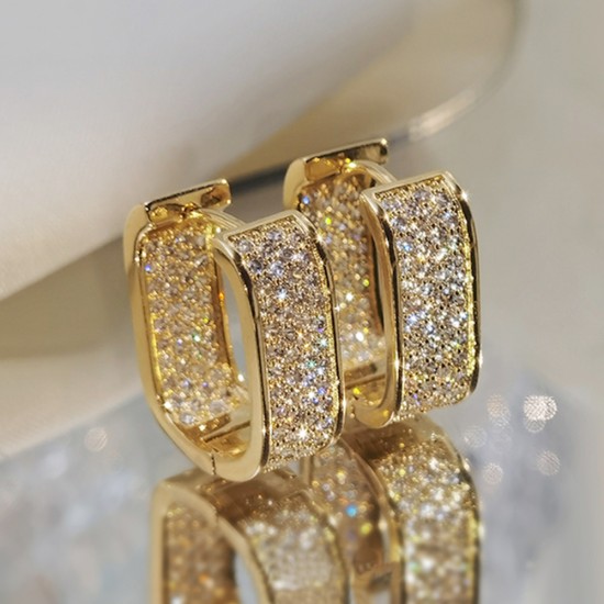Luxury Fashion Paved CZ Zircon Hoop Earrings For Women-Gold |image