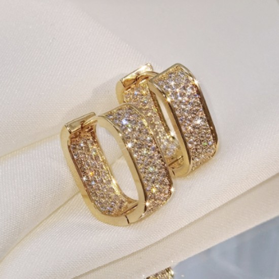Luxury Fashion Paved CZ Zircon Hoop Earrings For Women-Gold |image