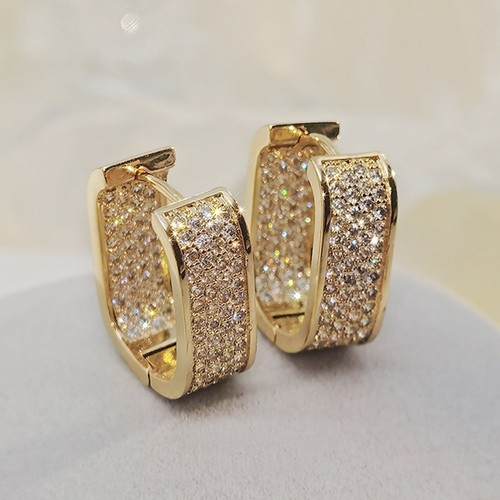 Luxury Fashion Paved CZ Zircon Hoop Earrings For Women-Gold |image