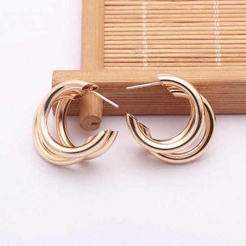 Stylish Latest Triple Hoop Earrings For Women And Girls - Gold