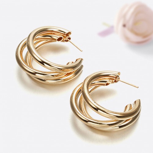 Stylish Latest Triple Hoop Earrings For Women And Girls - Gold