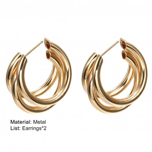 Stylish Latest Triple Hoop Earrings For Women And Girls - Gold