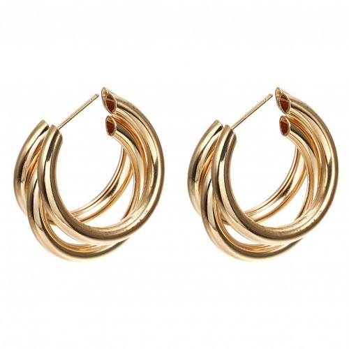 Stylish Latest Triple Hoop Earrings For Women And Girls - Gold