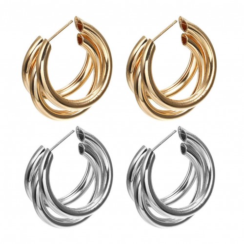 Stylish Latest Triple Hoop Earrings in Silver for Women and Girls