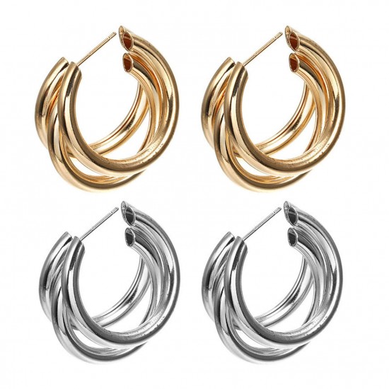 Silver hoop earrings with a twisted design Stylish Latest Triple Hoop Earrings in Silver for Women and Girls