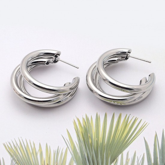 Silver hoop earrings with a twisted design Stylish Latest Triple Hoop Earrings in Silver for Women and Girls