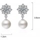 Earrings With Clear Snowflake Design Simulated Pearl Cubic-Silver |image
