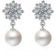 Earrings With Clear Snowflake Design Simulated Pearl Cubic-Silver |image