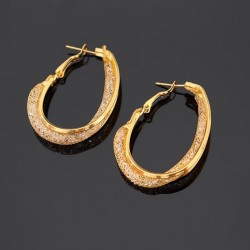 Glamorous Gold Mesh Hoop Earrings With Crystals For Women