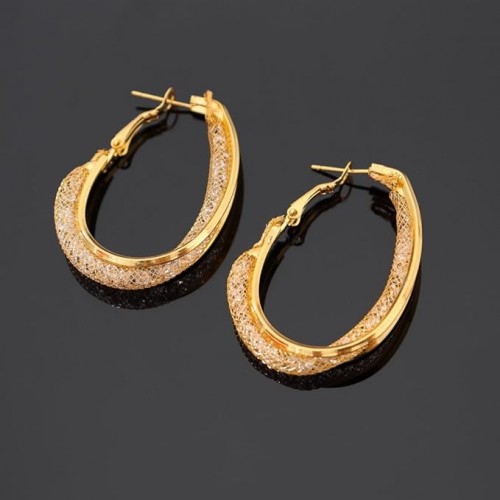 Glamorous Gold Mesh Hoop Earrings With Crystals For Women