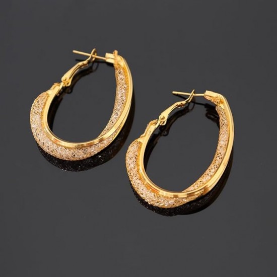 Glamorous Gold Mesh Hoop Earrings With Crystals For Women
