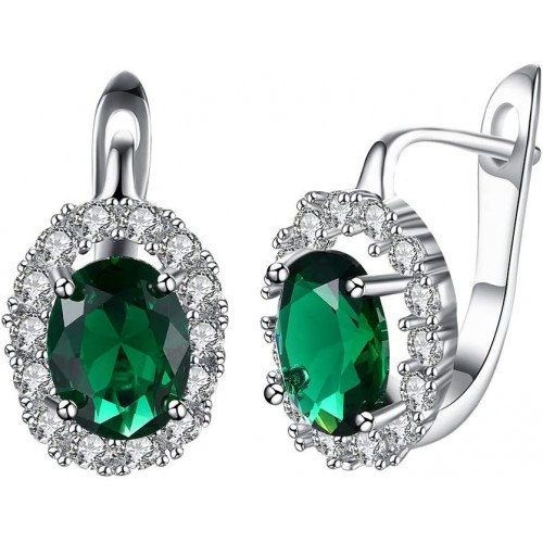 Stunning Emerald Green Stone Earrings With Diamonds |image