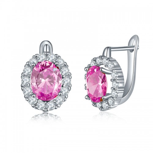 Stunning Emerald Pink Stone Earrings With Diamonds |image