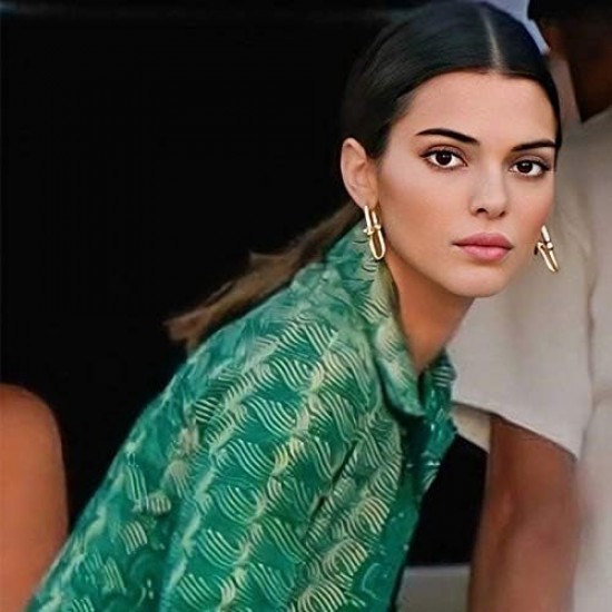 Gold Plated U Shape Chunky Circle Hoop Earrings |image