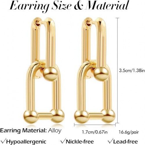 Gold Plated U Shape Chunky Circle Hoop Earrings |image