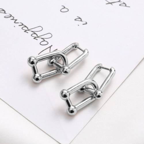 Silver Plated U Shape Chunky Circle Hoop Earrings |image