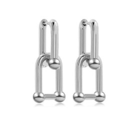 Silver Plated U Shape Chunky Circle Hoop Earrings