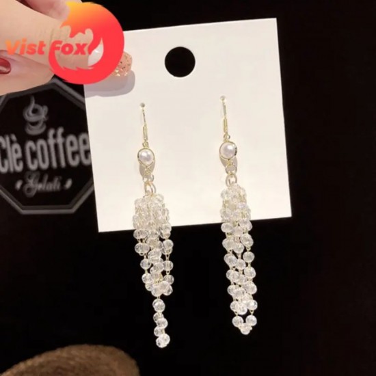 Sterling Silver Grape Shape Freshwater Tiny Rice Pearl Dangle Earring |image