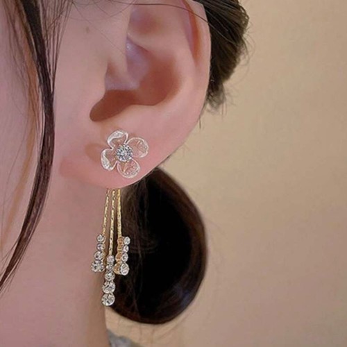 Flower And Tassel Drop Earrings Unique Design For Women |image