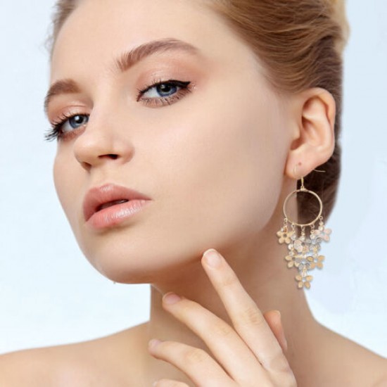 A pair of long, silver dangle earrings with sparkling crystals and dangling fairy charms. Super Fairy Long Shiny Korean Version Earrings-Gold |image